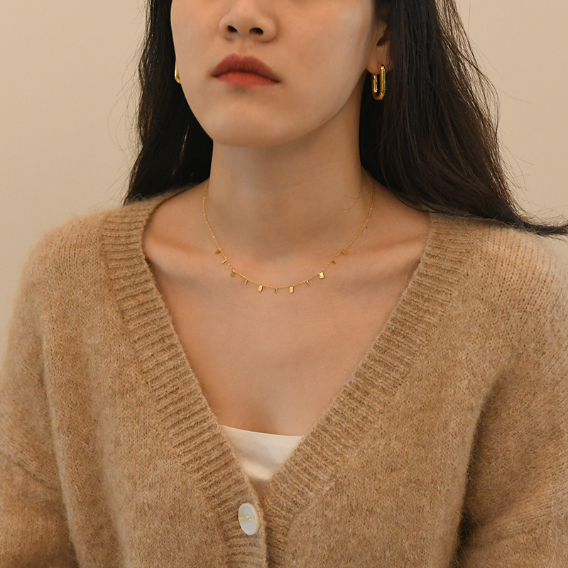 Peri'sBox Round Circle Small Charm Gold Necklaces Waterdrop Rectangle Titanium Steel Choker Necklaces for Women Dainty Necklace - Image 3