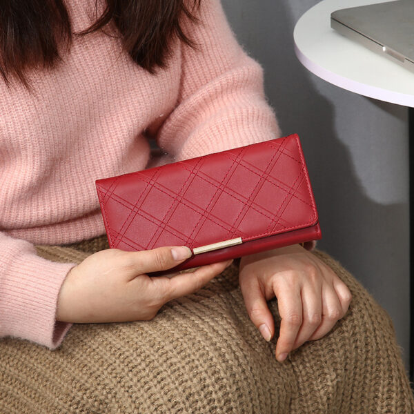 Women’s Embroidery Thread Rhombus Clutch Wallet Large Capacity