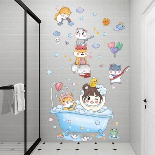 Cartoon Stickers Bathroom Tile Wall Waterproof Fish Tank Decoration